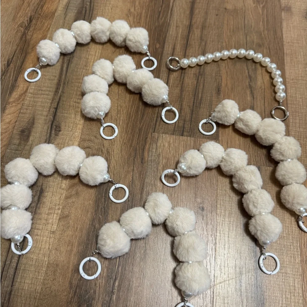 Elegant Cream Pom Pom Phone Strap